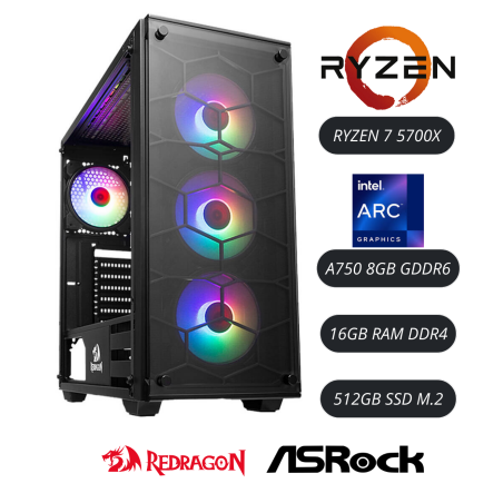 PC GAMING RYZEN 7 5700X GPU A750 8GB OC 16GB RAM 512GB M.2 REDRAGON