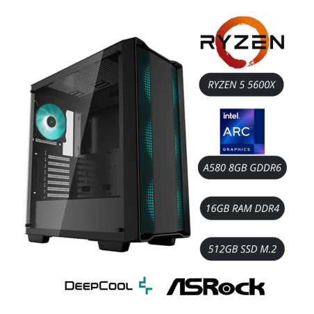 PC GAMING RYZEN 5 5600X GPU A580 8GB 16GB RAM 512GB M.2 DEEPCOOL CC560 BLACK